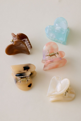 Anthropologie Women's Multicolor Mini Heart Hair Claw Clips, Set Of 5