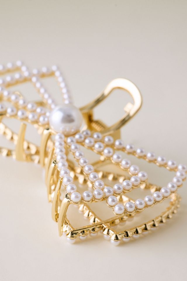 Faux-Pearl Bow Hair Claw Clip #1