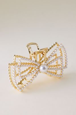 Faux-Pearl Bow Hair Claw Clip
