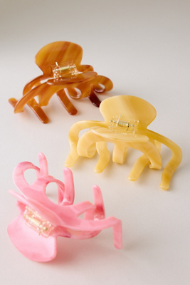 Anthropologie Women's Pink Assorted Resin Claw Clips, Set Of 3