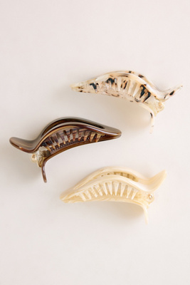 By Anthropologie Women's Beige Flat Hair Claw Clips, Set Of 3