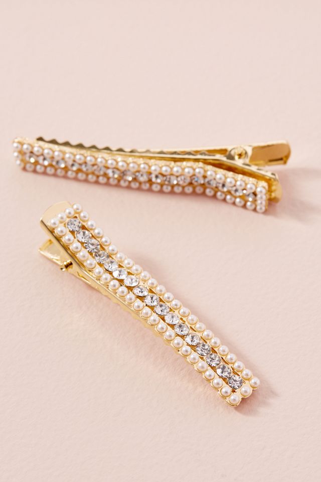 Lot de quatre barrettes ornées de fausses perles #1