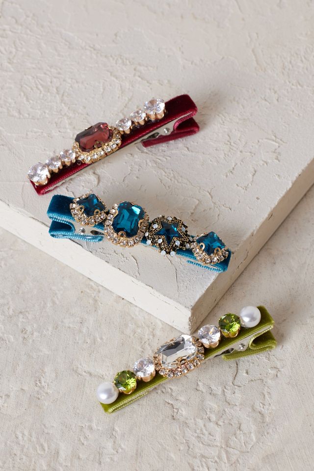 Set of 3 Embellished Hair Clips Anthropologie UK