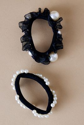 Shop Anthropologie Pearl Embellished Hair Ties, Set Of 2 In Black