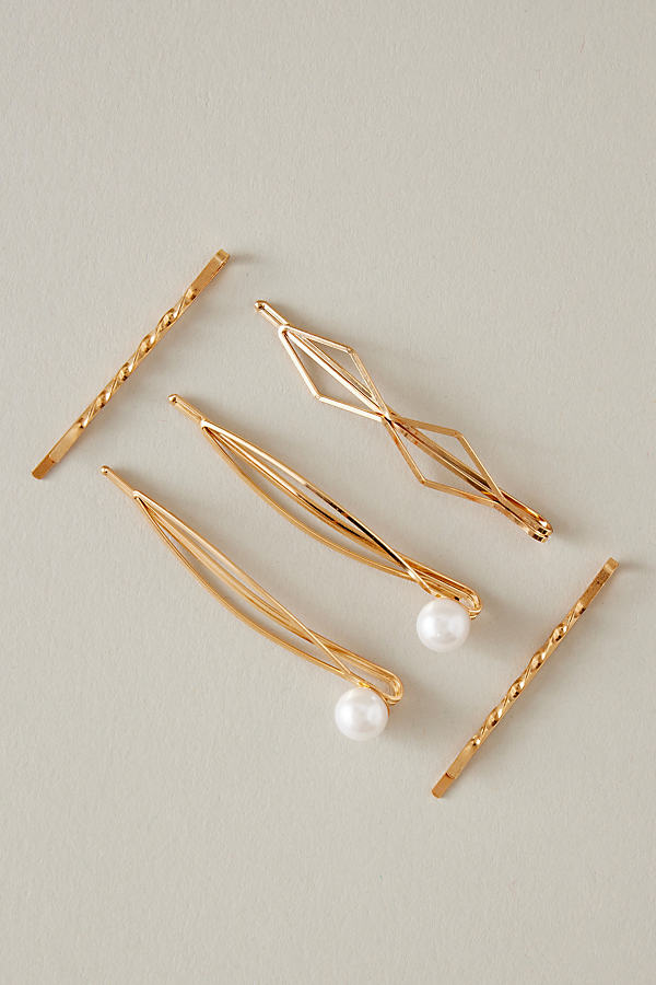 Gold Pearl Hair Clips, Set of 5