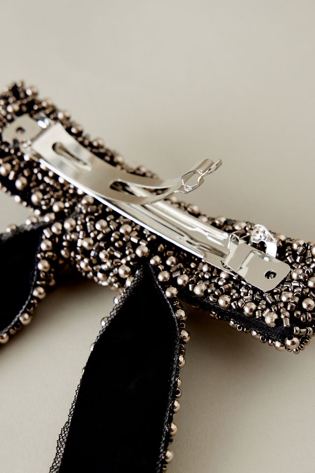Pearl-Embellished Bow Barrette Hair Clip #2