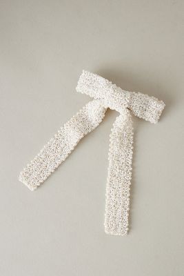 Shop Anthropologie Pearl-embellished Bow Barrette Hair Clip In White