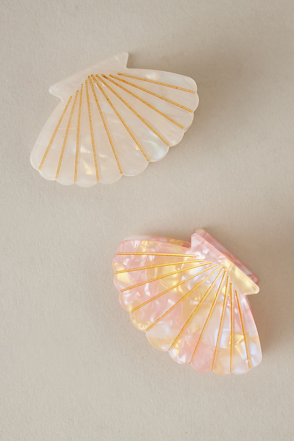 Anthropologie Shell Hair Claw Clips, Set Of 2 In Pink