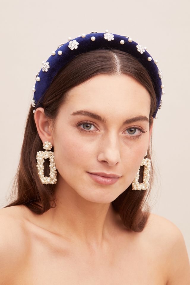 Swarovski Crystal and Pearl-Embellished Velvet Headband  display picture 1