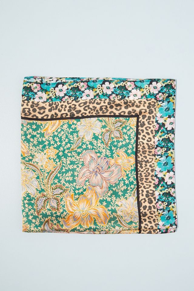 SOWEWHERE FOULARD CARRE EN PURE SOIE 50CM*50 CM FLEURI