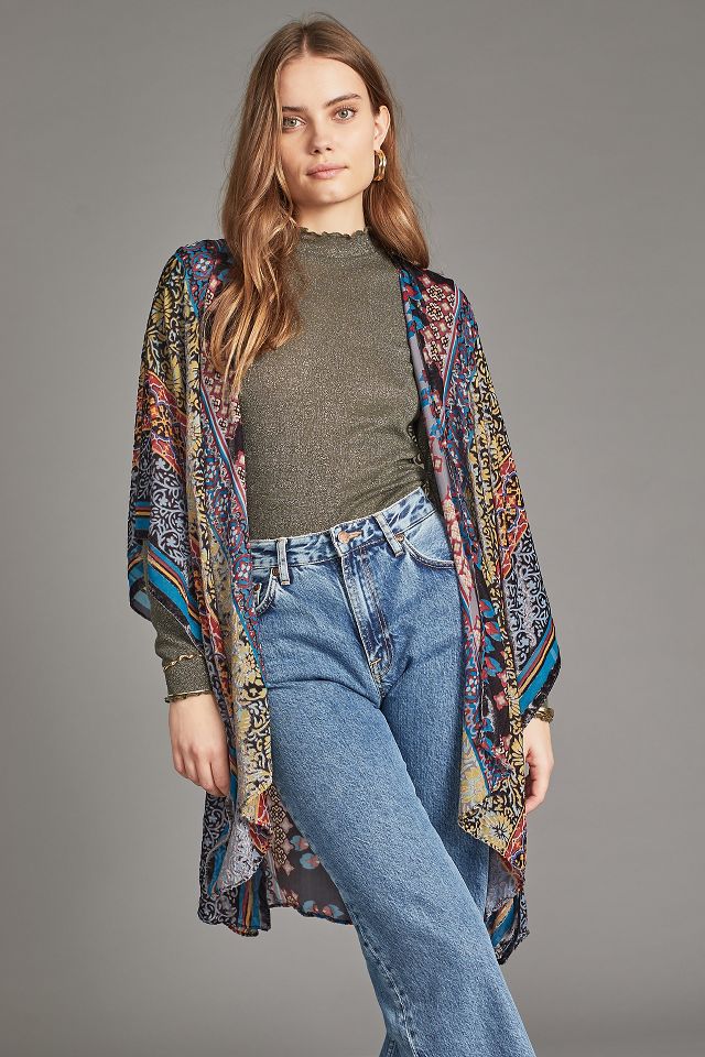 Mixed-Print Velvet Kimono | Anthropologie UK