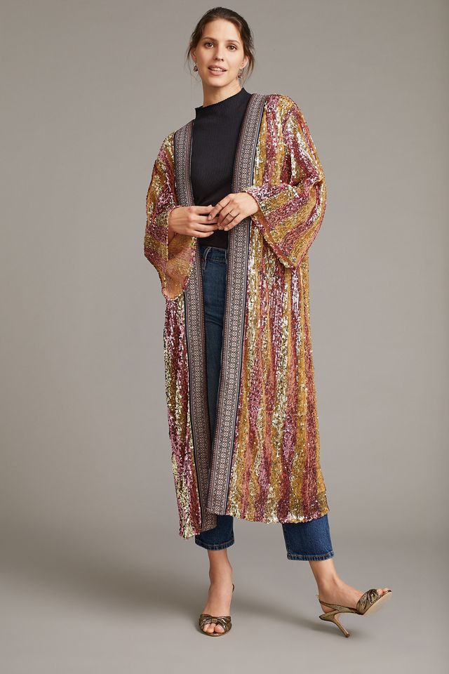 Stripe-Print Sequinned Duster Jacket #2