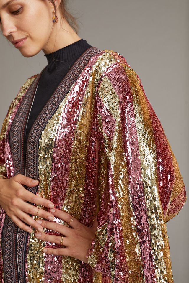 Stripe-Print Sequinned Duster Jacket #3