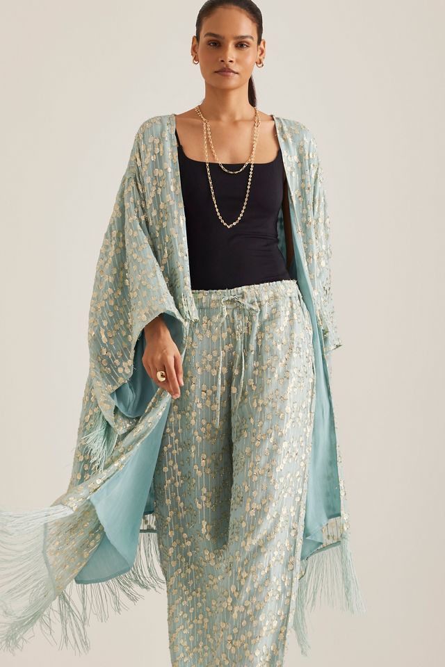 Kimono con Flecos de Jacquard de Lunares Dorados Elizabeth Gillett #2