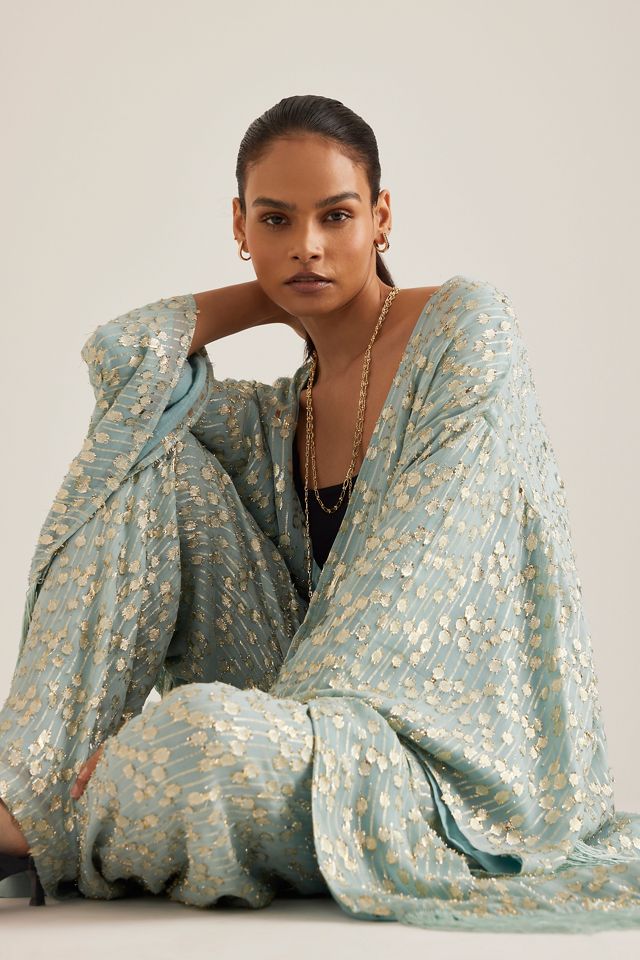 Kimono con Flecos de Jacquard de Lunares Dorados Elizabeth Gillett #5