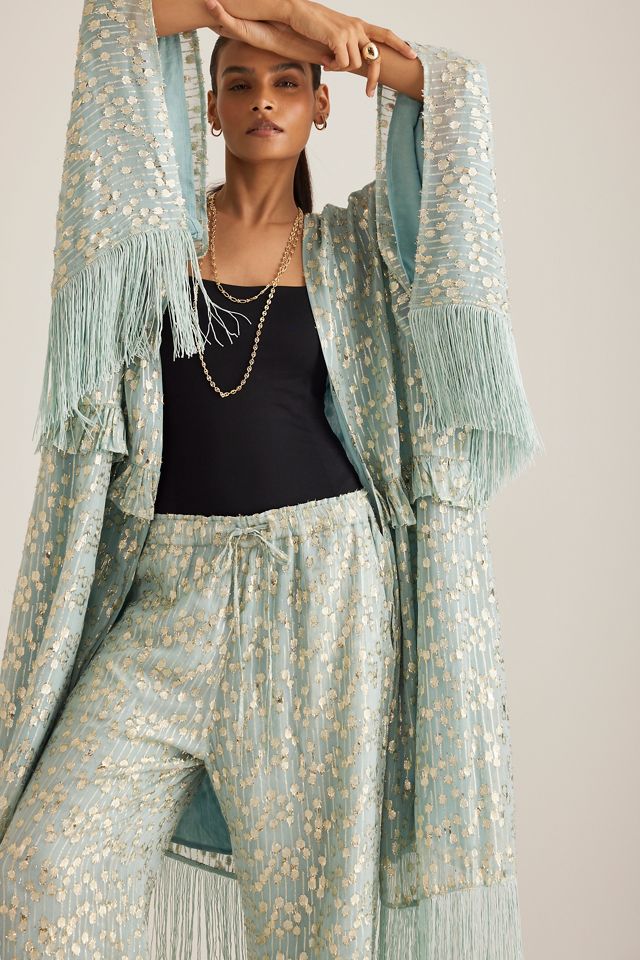 Kimono con Flecos de Jacquard de Lunares Dorados Elizabeth Gillett #3