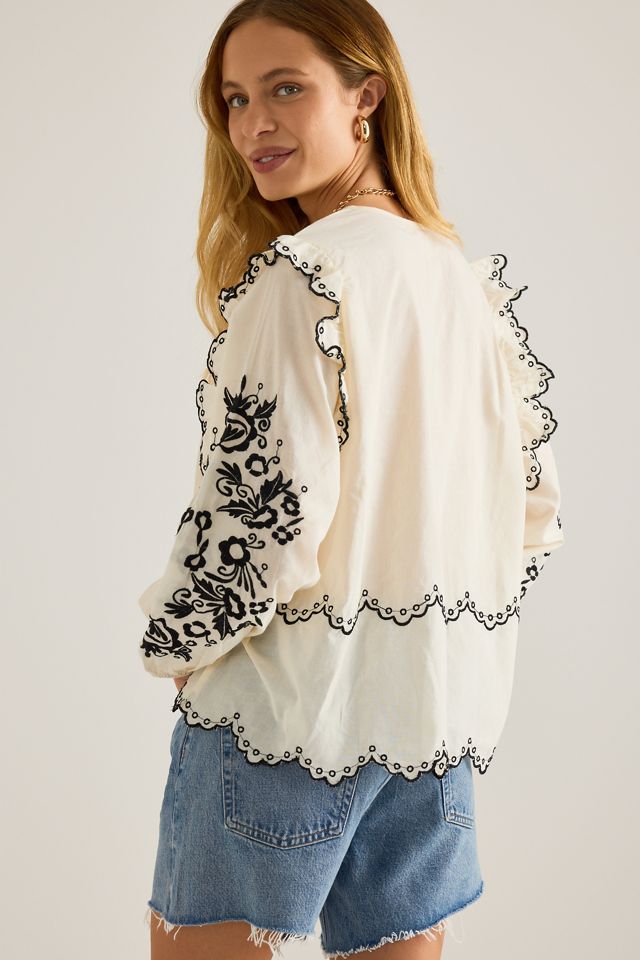 Blusa Bordada de Manga Larga con Lazo Frontal Elizabeth Gillett #1