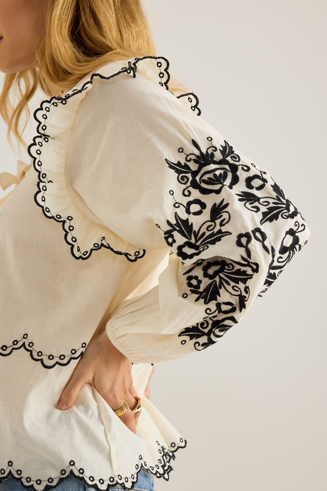 Blusa Bordada de Manga Larga con Lazo Frontal Elizabeth Gillett #3