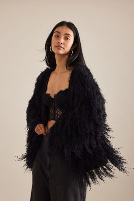 Cardigan à franges et matières mixtes By Anthropologie