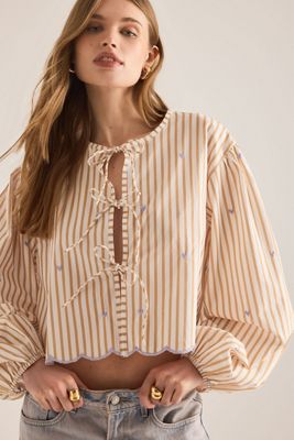 Maeve Tie-Front Puff-Sleeve Shirt
