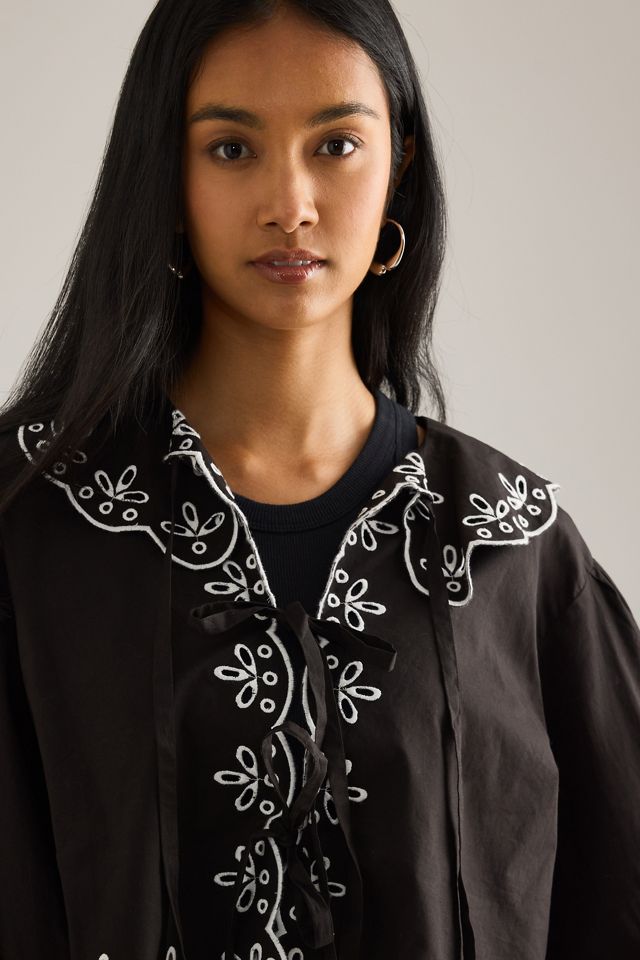 Blusa Popelina con Ojales y Manga Larga con Lazo Frontal de Anthropologie #3