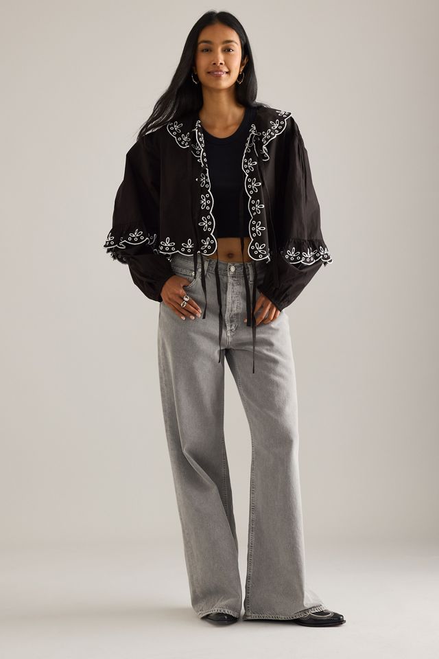 Blusa Popelina con Ojales y Manga Larga con Lazo Frontal de Anthropologie #4