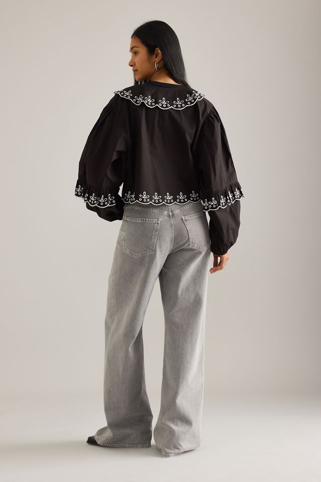 Blusa Popelina con Ojales y Manga Larga con Lazo Frontal de Anthropologie #1