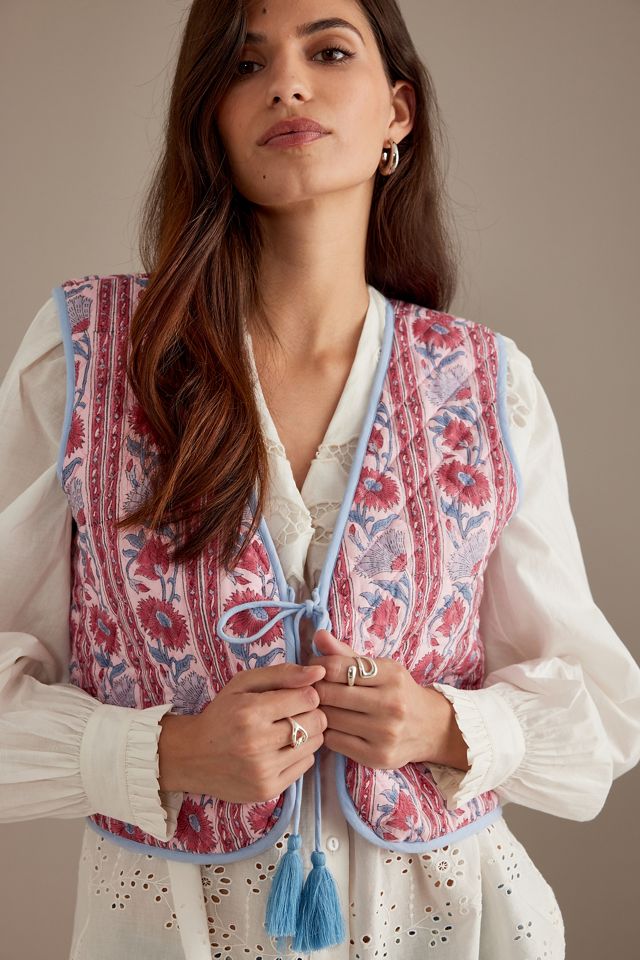 Dilli Grey Quilted Tie-Front Tassel Waistcoat #1