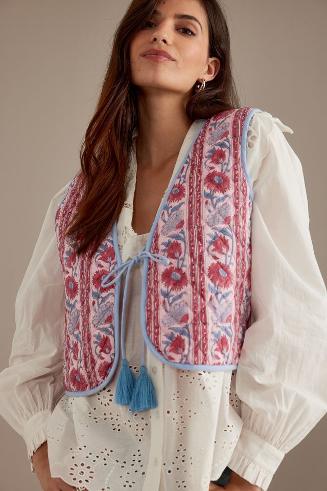 Dilli Grey Quilted Tie-Front Tassel Waistcoat | Anthropologie UK