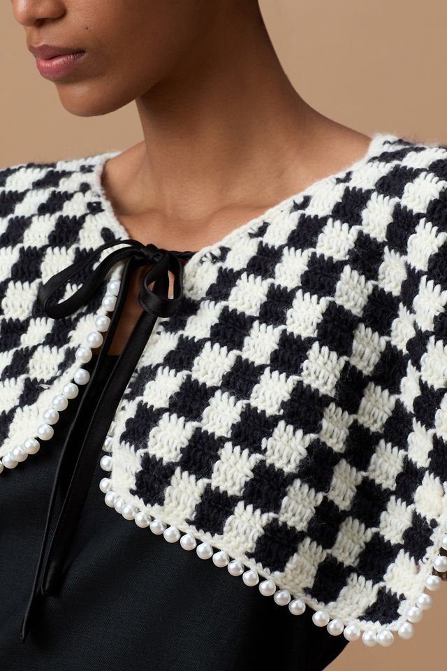 Col en maille à carreaux orné de perles By Anthropologie #2