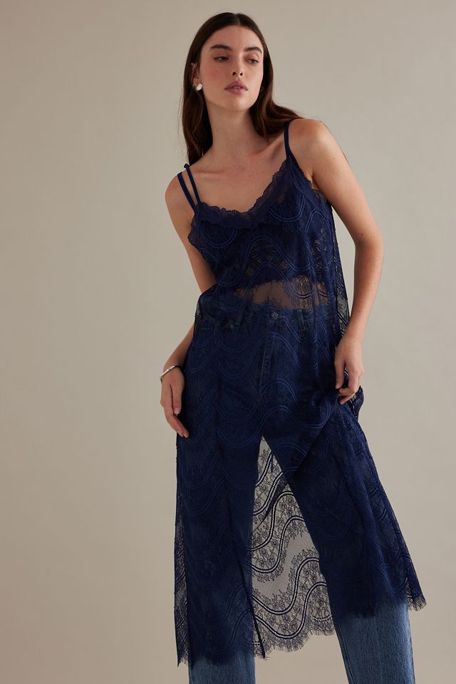 Midi-Unterkleid mit Spitze, Bogenkante und Rückenbindung