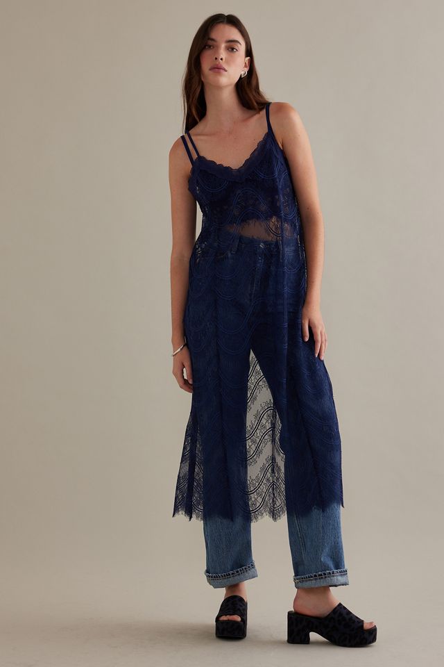 Midi-Unterkleid mit Spitze, Bogenkante und Rückenbindung #1