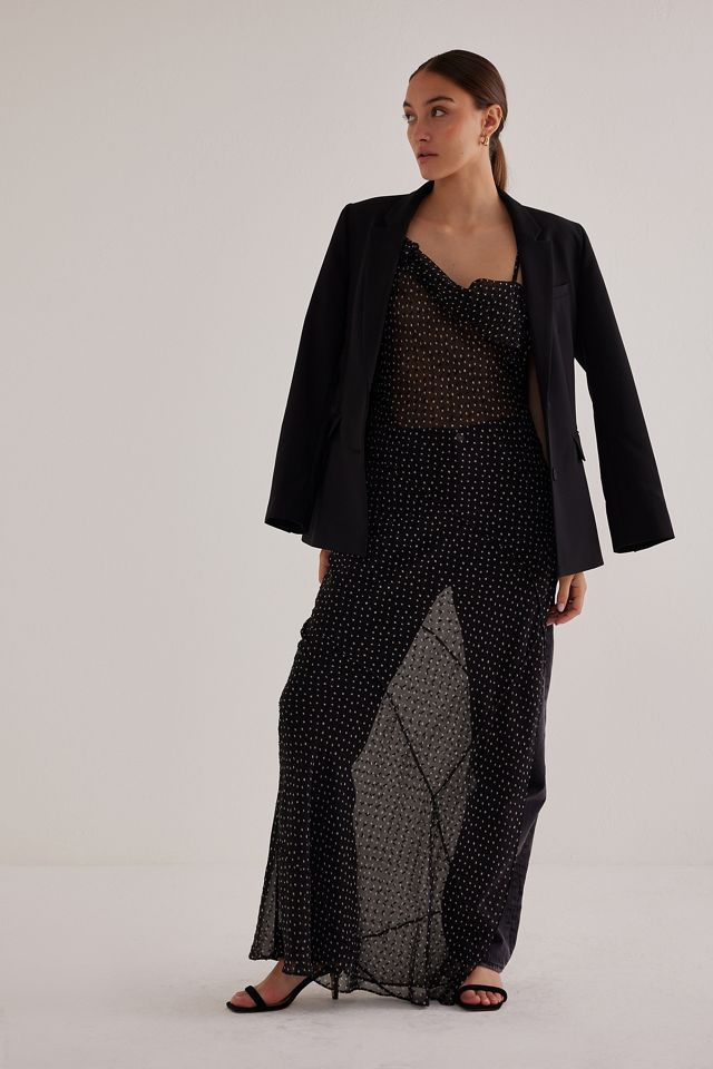Sheer Polka Dot Ruffle Layer Maxi Slip Dress #1