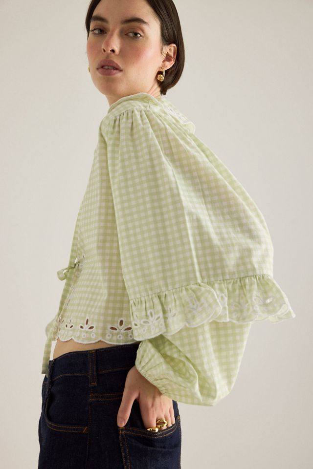 By Anthropologie Gingham Tie-Front Blouse #4