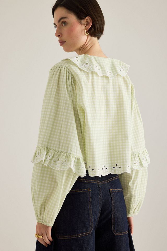 By Anthropologie Gingham Tie-Front Blouse #5