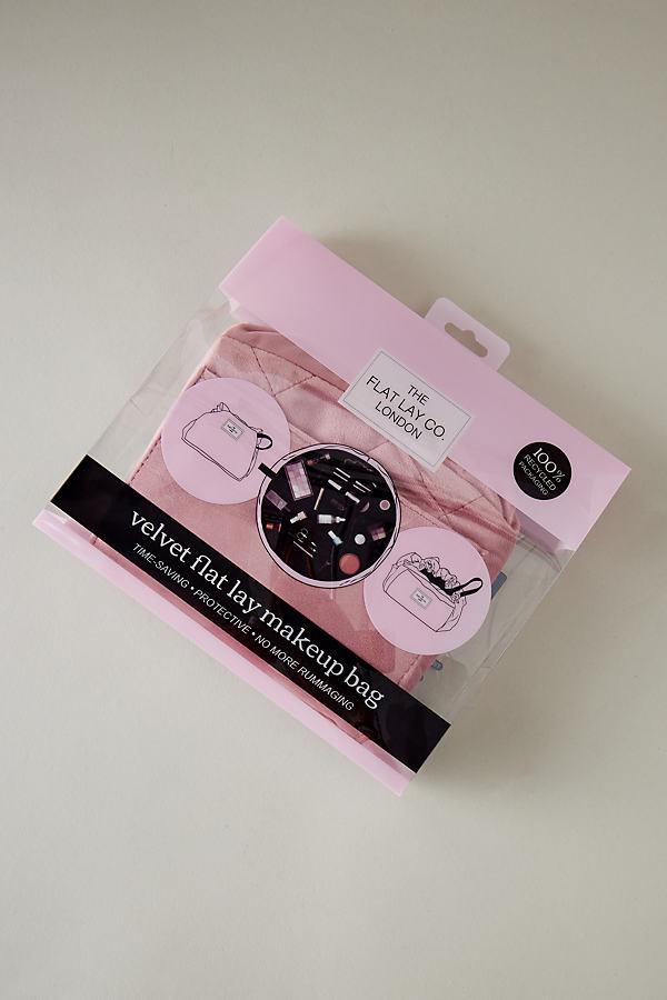 The Flat Lay Co. Open Flat Box Pink Velvet Makeup Bag