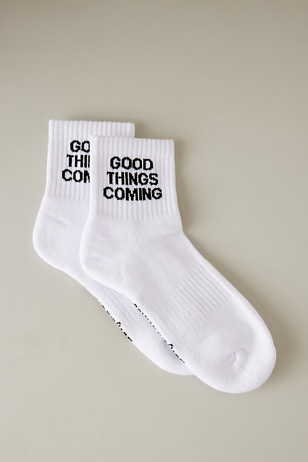 Soxygen Good Things Coming Slogan Organic Cotton Ribbed Crew Socks