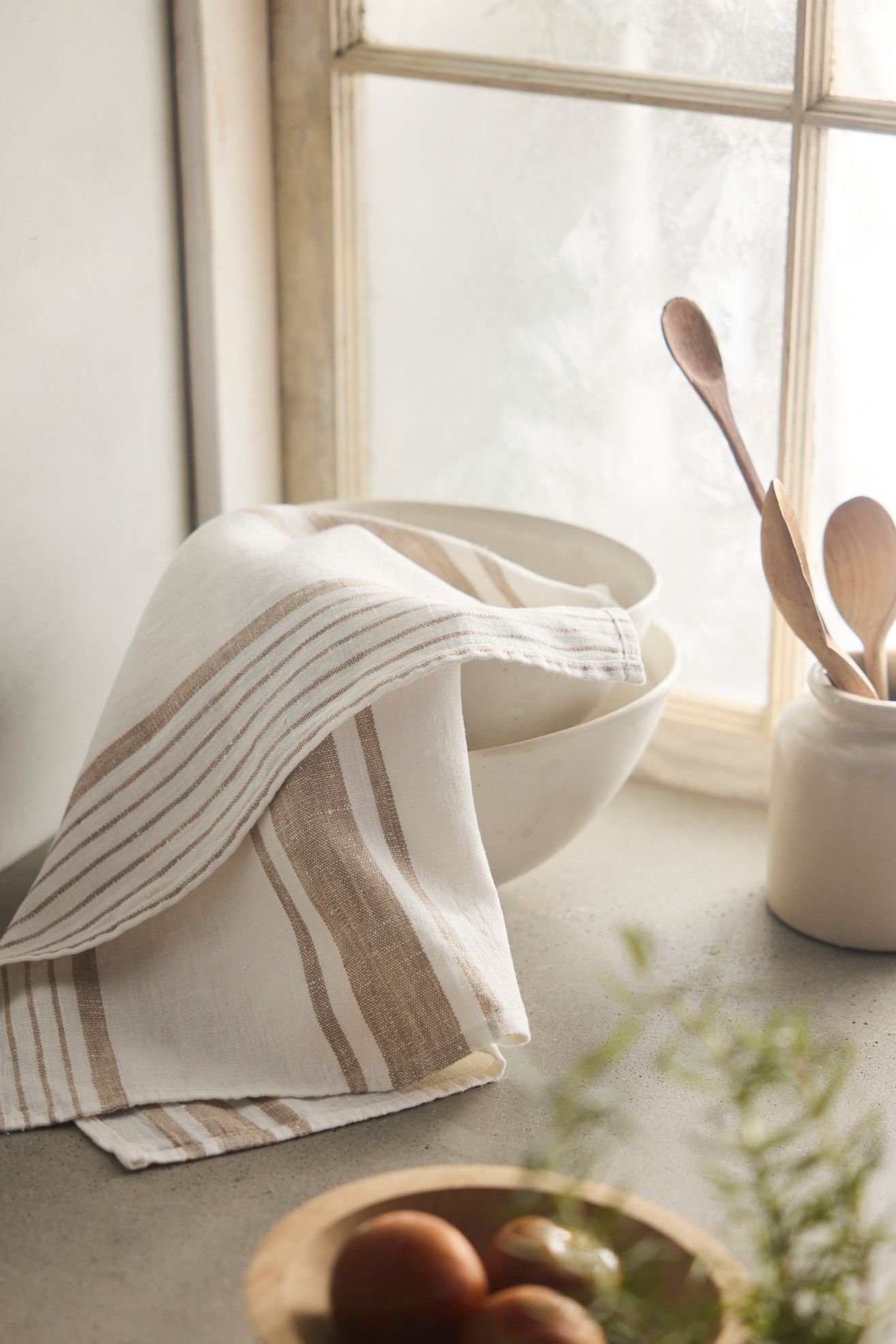 Lithuanian Linen Dish Towel, Market Stripe - Neutral, One Size