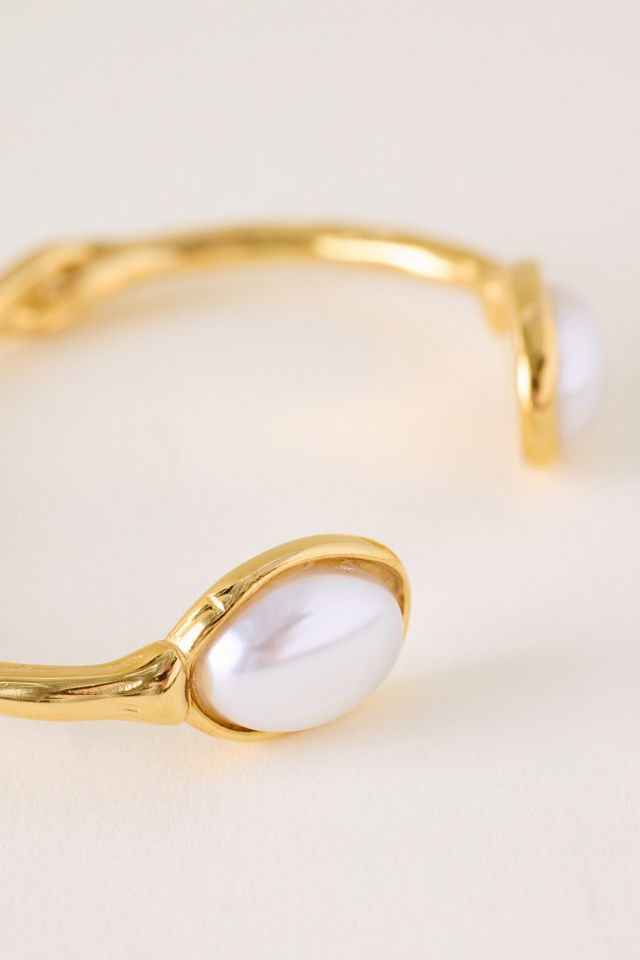 Bracelet manchette géométrique en perles d'eau douce plaqué or Aza KMABEL #2