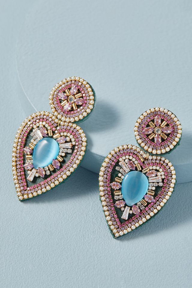 Beaded Heart Statement Earrings Anthropologie UK