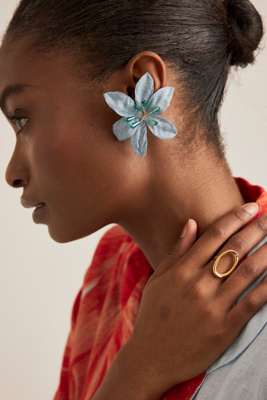 By Anthropologie Oversized Flower Post Earrings In Blue