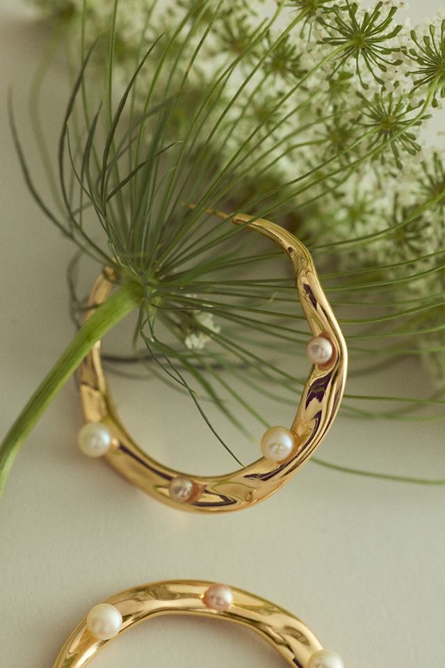 Pearl Embellished Hoop Earrings #1