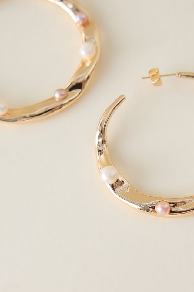 Pearl Embellished Hoop Earrings #2