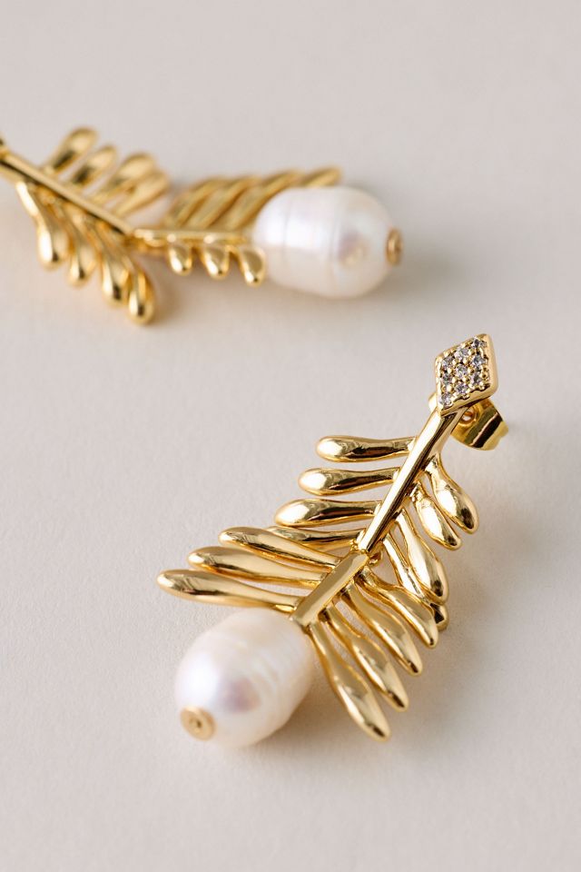 Pearl Leaf Drop Earrings #1
