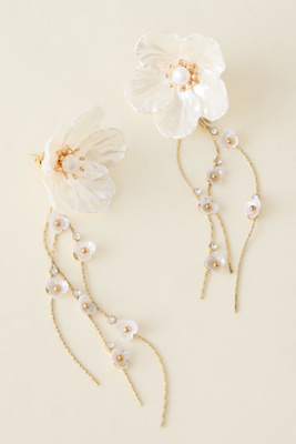 By Anthropologie Women's White Iridescent Flower Drop Earrings