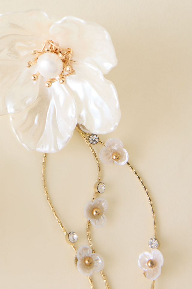 Orecchini Pendenti A Forma Di Fiore E Petalo – Gioielli Floreali Per Donna, Stile Boho Chic, Bianco, 6x2,8 Cm