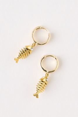 By Anthropologie Women's Gold Fish Icon Huggie Hoop Earrings
