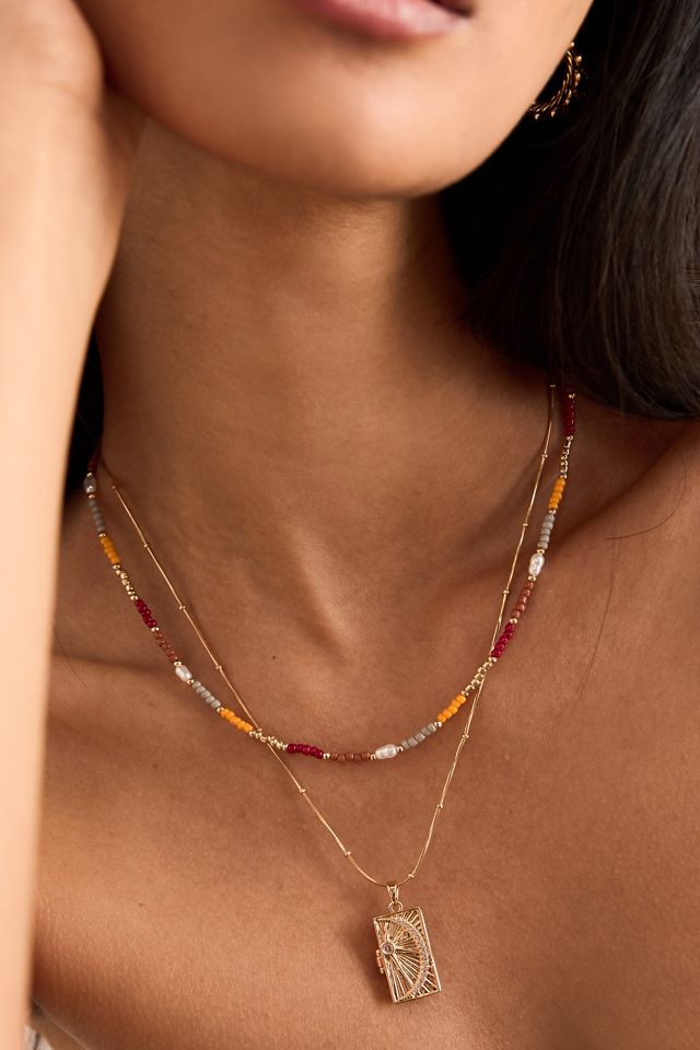 Beaded Charm Layered Necklace #1