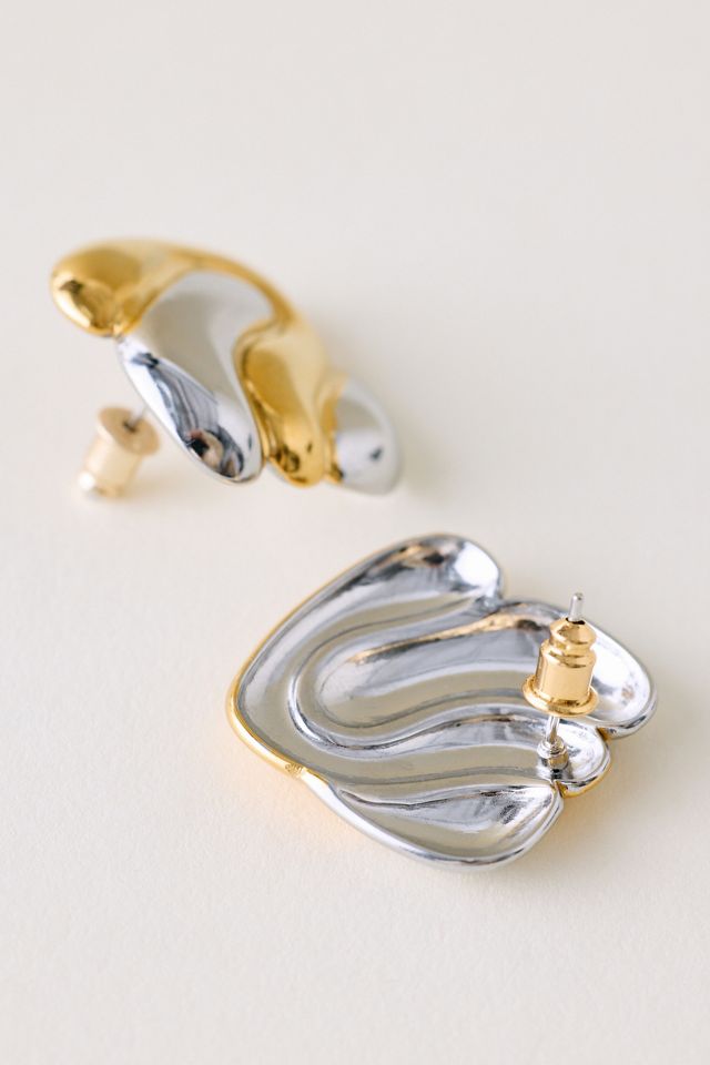 Mixed Metal Square Post Earrings #1