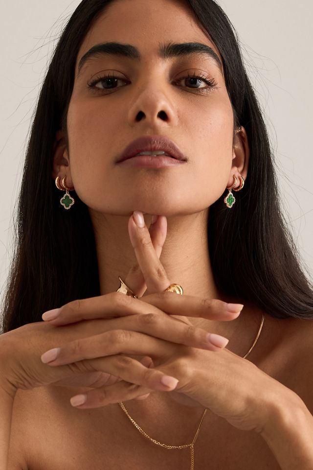 Gold-Plated Clover Huggie Hoop Earrings #3